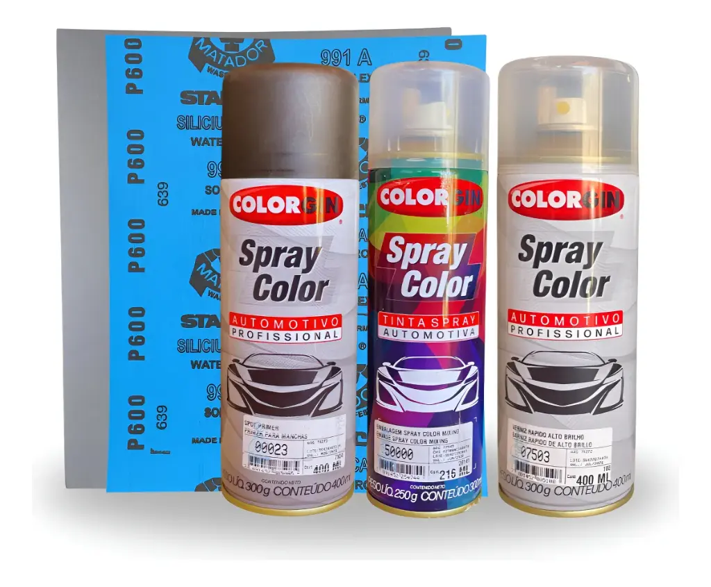 [KITSPRAYCUSTOM] KIT SPRAY AUTOPLAST COLOR PERSONALIZADO 400ML + APAREJO + BARNIZ + LIJAS