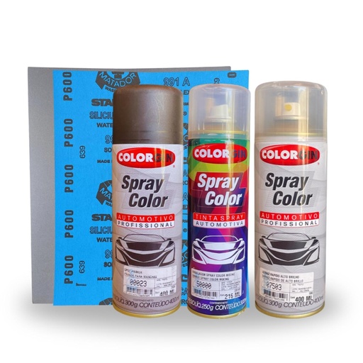 [KITSPRAYCUSTOM] KIT SPRAY AUTOPLAST COLOR PERSONALIZADO 400ML + APAREJO + BARNIZ + LIJAS